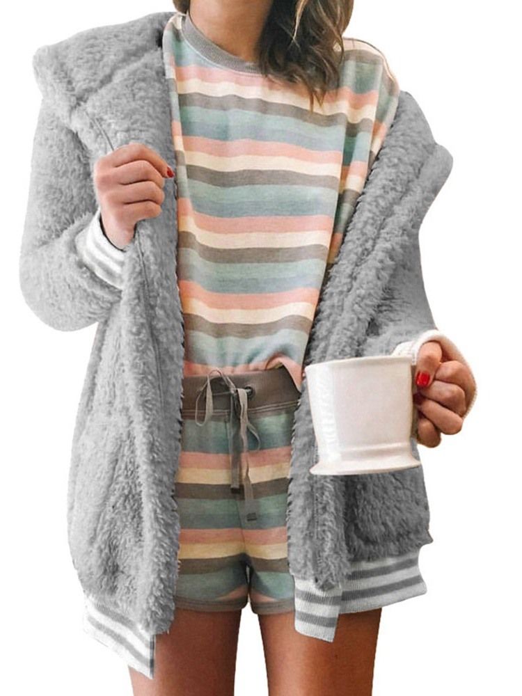 Casaco Feminino Solto De Patchwork Regular De Dupla Camada De Comprimento Médio
