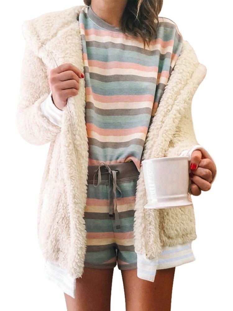 Casaco Feminino Solto De Patchwork Regular De Dupla Camada De Comprimento Médio