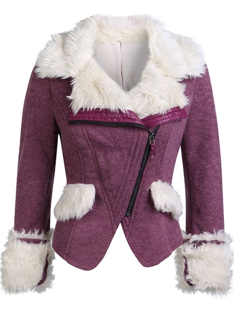 Casacos Femininos Com Zíper Patchwork Curto Casual De Mangas Compridas