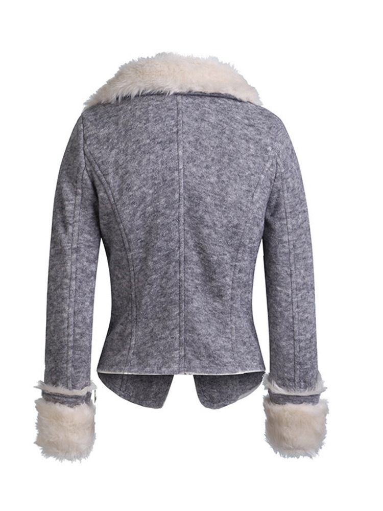 Casacos Femininos Com Zíper Patchwork Curto Casual De Mangas Compridas