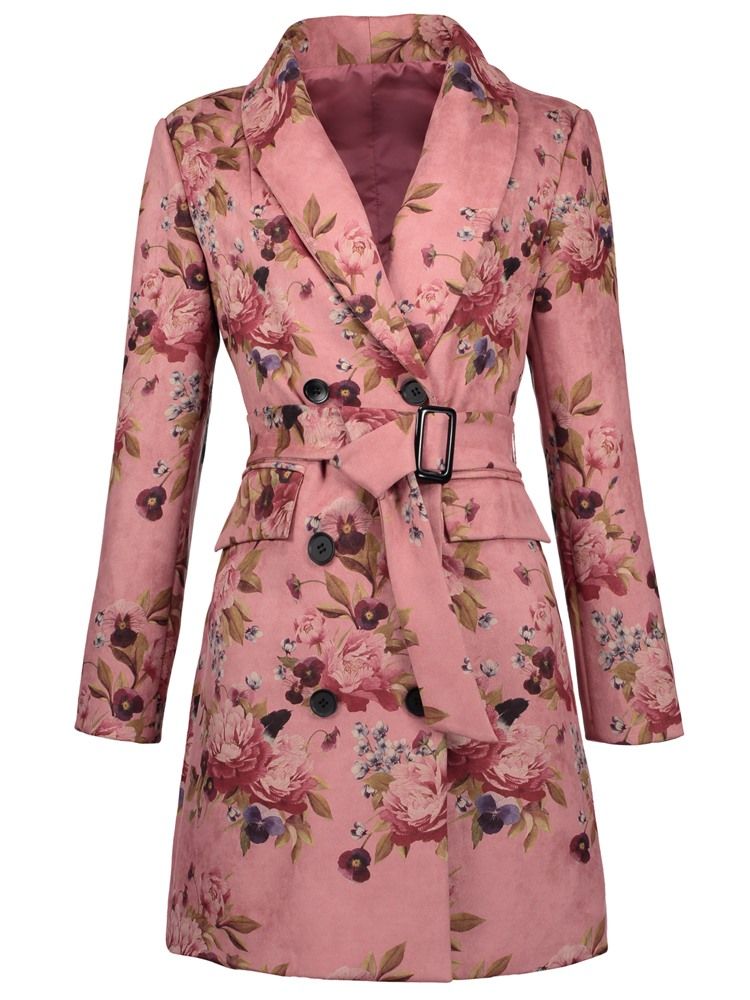 Sobretudo Estampado Floral De Gola Xale Feminino De Peito Duplo