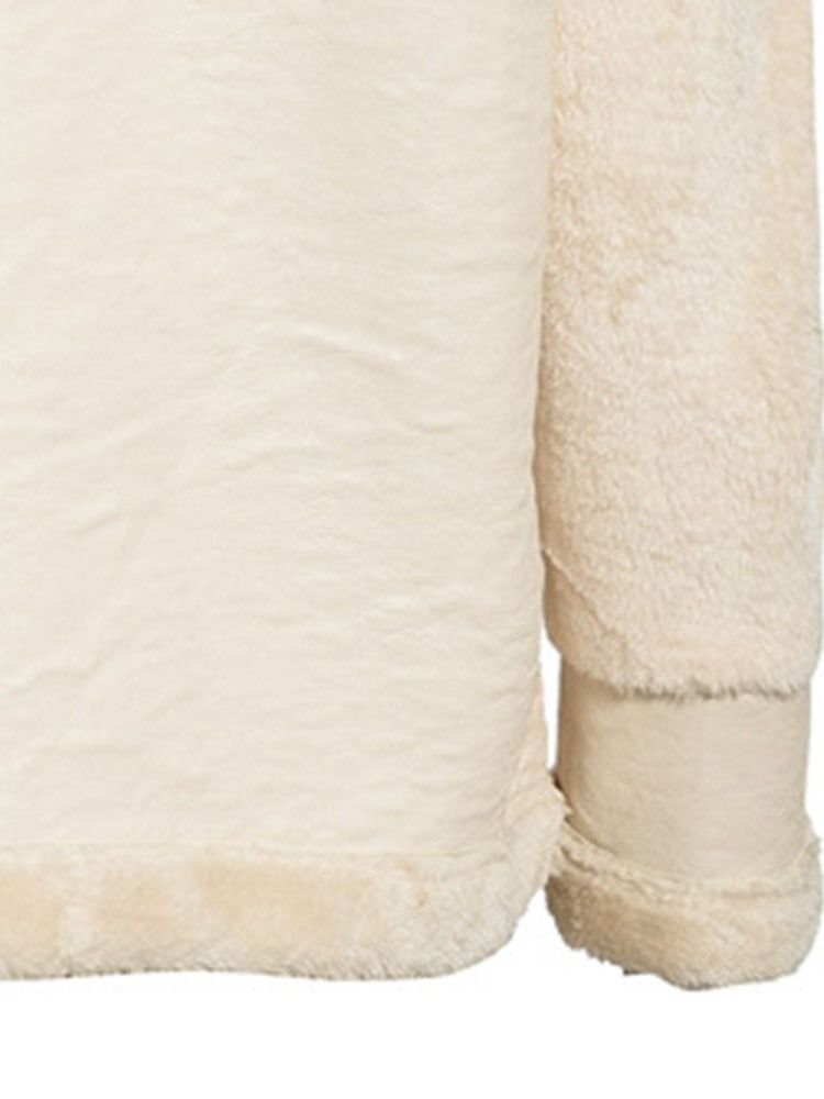 Sobretudo Feminino Normal Liso De Peles Artificiais De Inverno