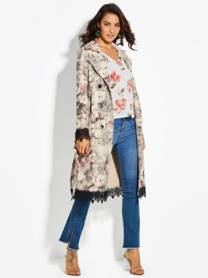Sobretudo Floral De Lapela Com Corte Duplo Feminino