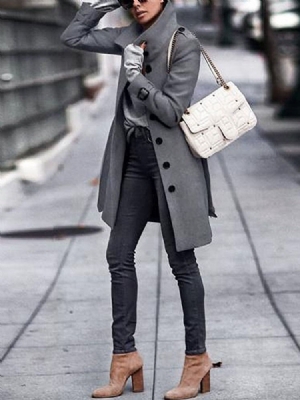 Sobretudo De Inverno Feminino De Comprimento Médio Com Botão Regular