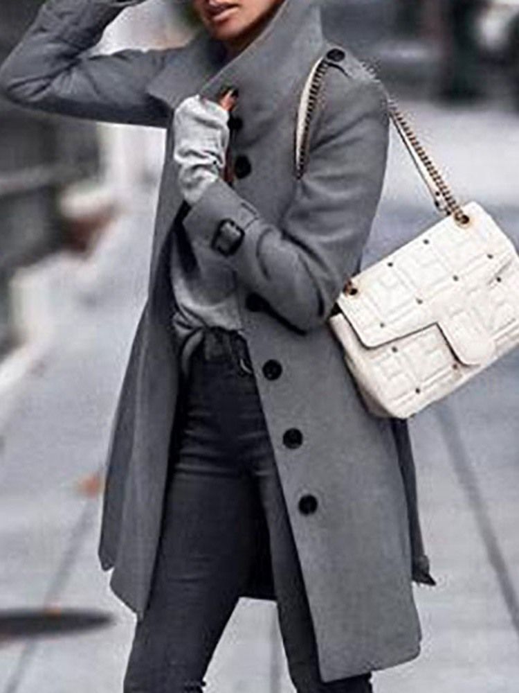 Sobretudo De Inverno Feminino De Comprimento Médio Com Botão Regular